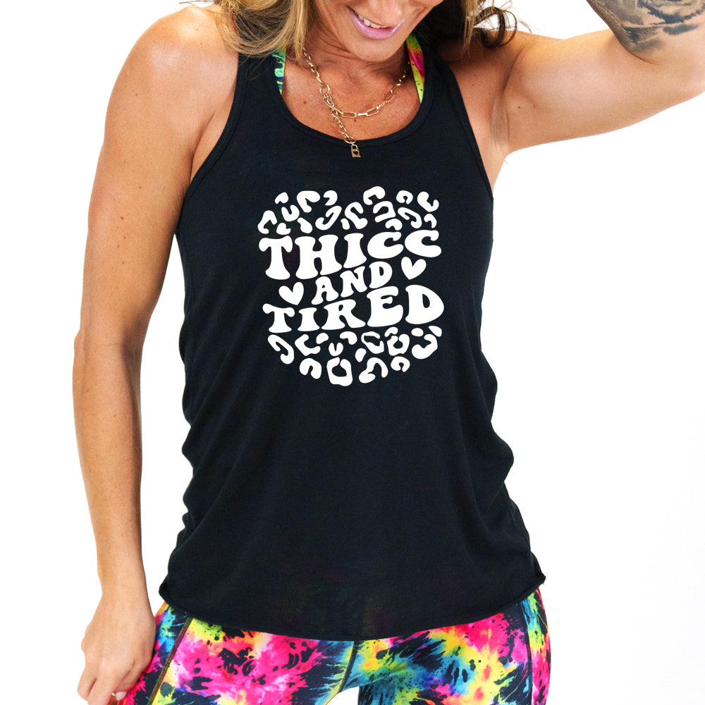 Thicc And Tired Graphic T-Shirt - Funny Sarcastic Tee for Women & Men - Comfortable Cotton Casual Wear for Lounge, Gym, or Everyday Outfits