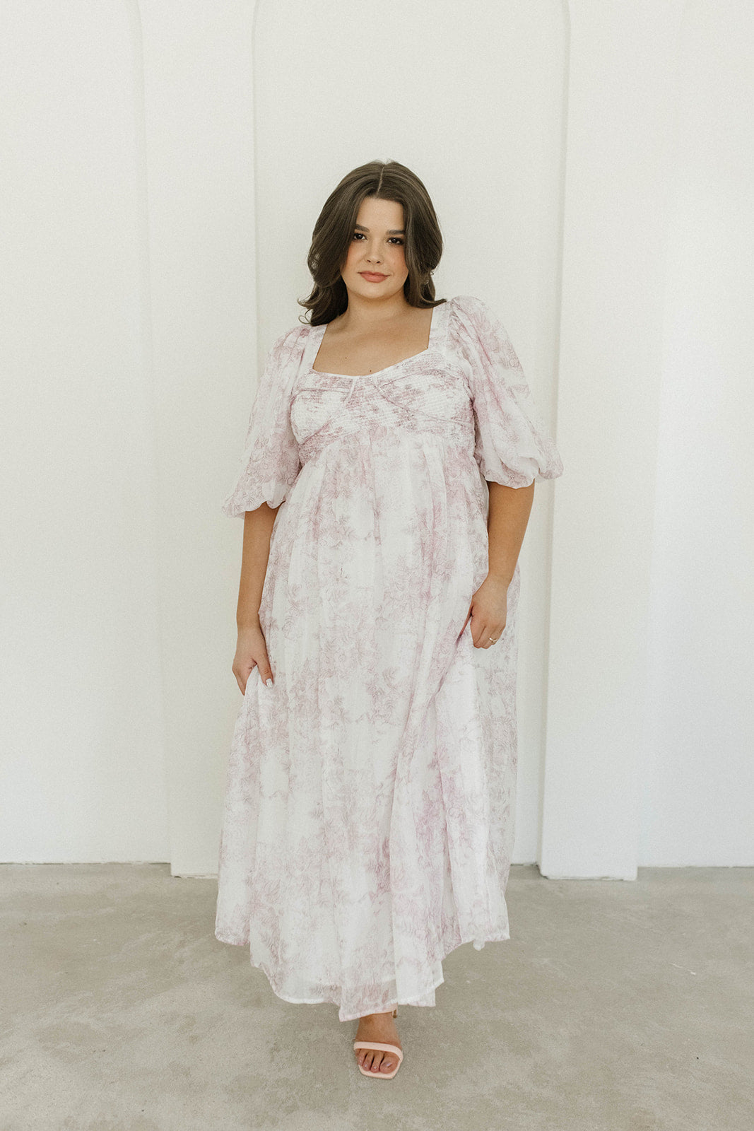 Harlow Midi Dress - Light Pink Floral Print, Bump Friendly Maternity Dress, Inclusive Sizing (S-3XL) for Pregnancy, Baby Shower & Special Occasions