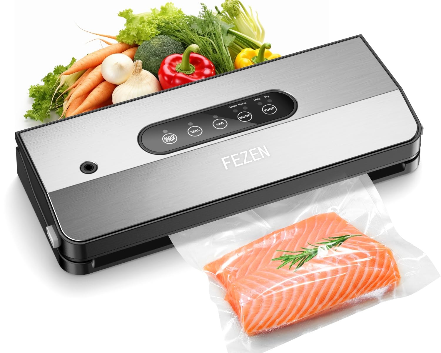 FEZEN 5-in-1 Automatic Vacuum Sealer Machine for Food Preservation - Dry & Moist Food Modes with 5 Seal Bags & Air Hose | Perfect for Meal Prep, Sous Vide, Freezer Storage & Extending Food Freshness