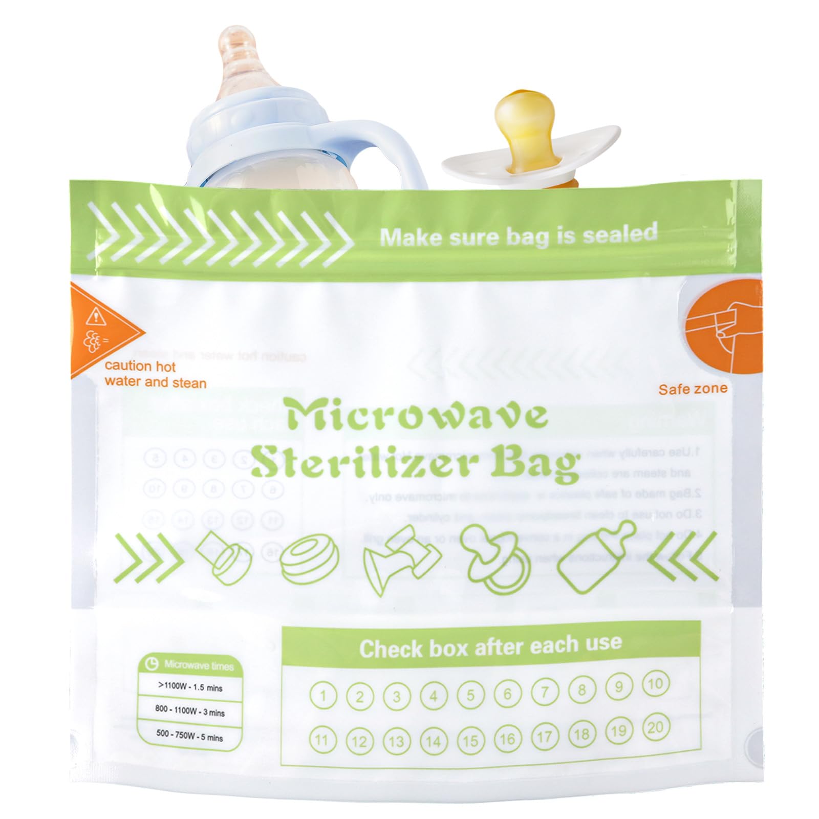 10-Pack Reusable Microwave Steam Sterilizer Bags for Baby Bottles, Breast Pump Parts & Momcozy S9 Pro/S12 Pro/V1/V2 Accessories – Safe, Quick & Portable Sterilization Solution for Travel & Home Use (20 Uses per Bag)