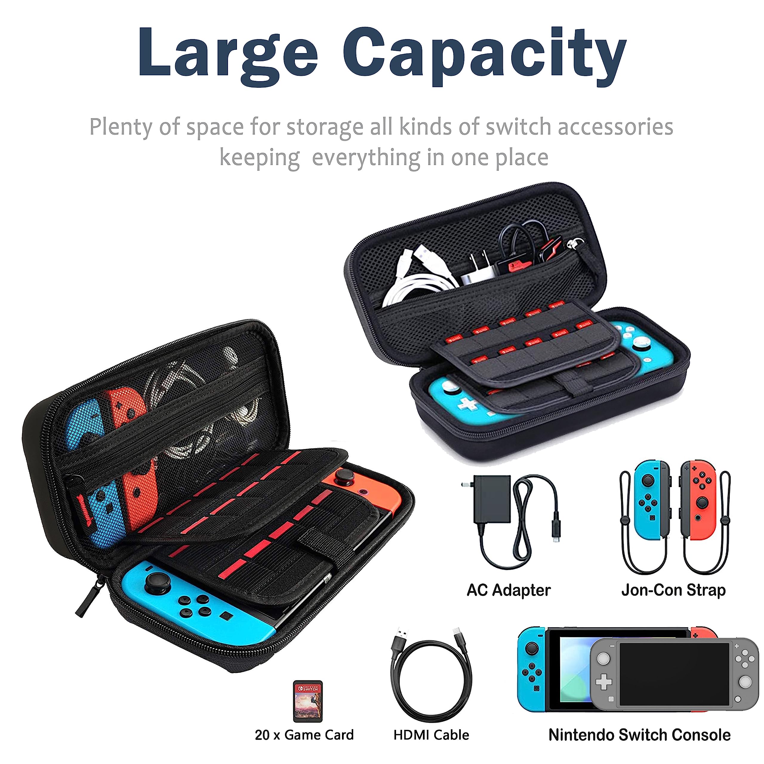 Premium Nintendo Switch Case for OLED/Lite - Japanese Wave Design Protective Hard Shell with 20 Game Cartridge Slots | Travel-Friendly Gaming Accessory for Commuting, Vacations & Home Storage