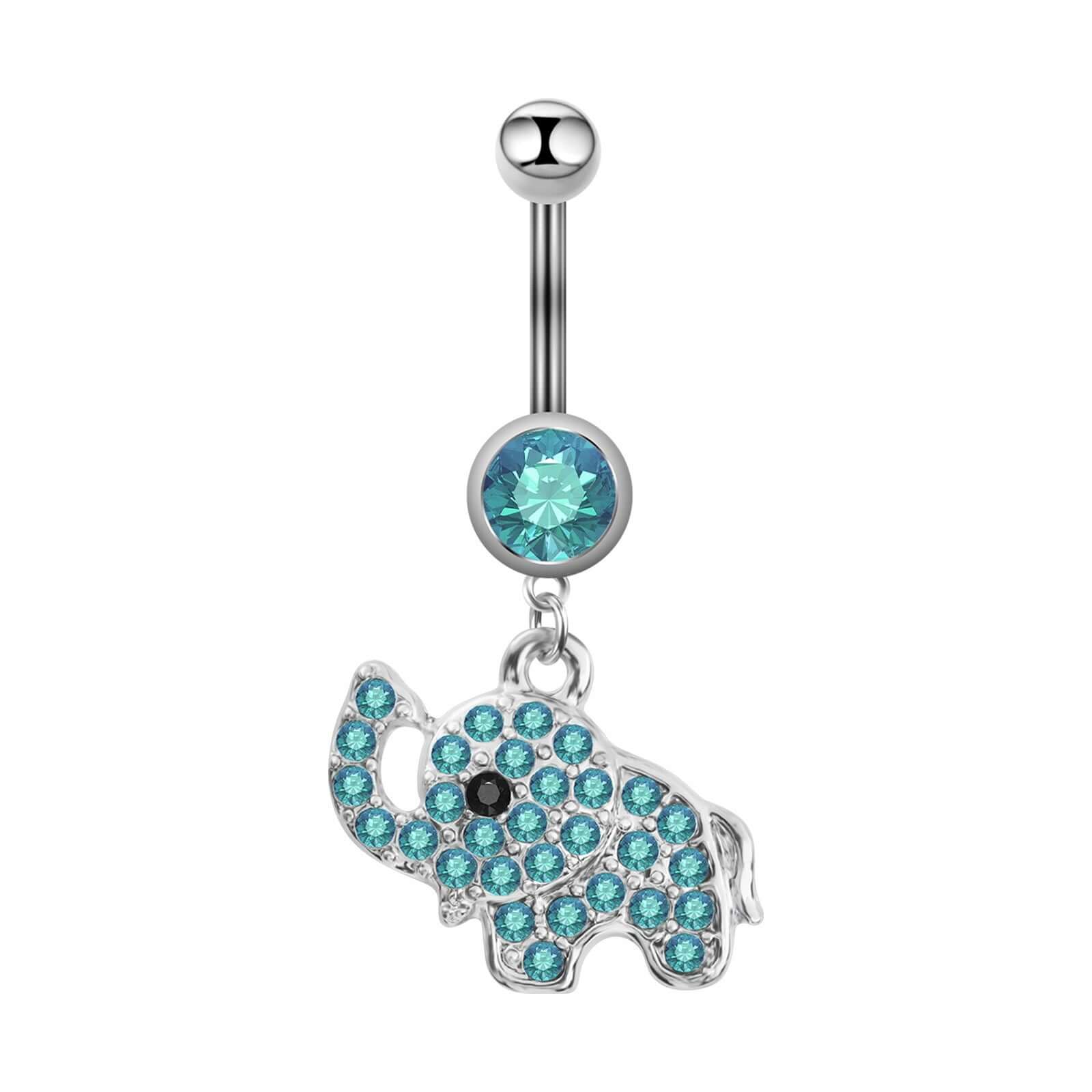 Elephant Top Mount Navel Ring - Stainless Steel Belly Button Piercing Jewelry | SX0801 | Perfect for Belly Dance, Beach Wear & Body Jewelry Fashion