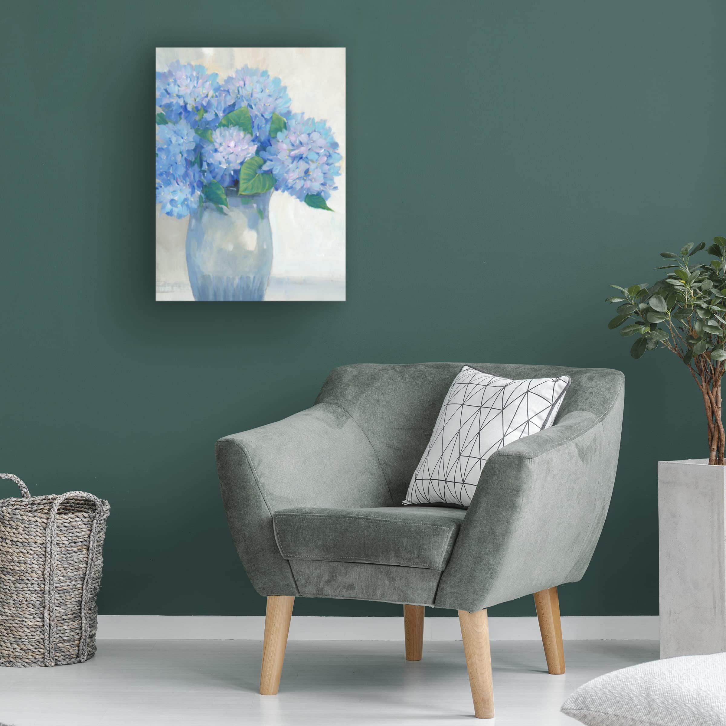 Blue Hydrangeas in Vase Canvas Wall Art by Tim O'Toole - Floral Home Decor for Living Room, Bedroom & Office