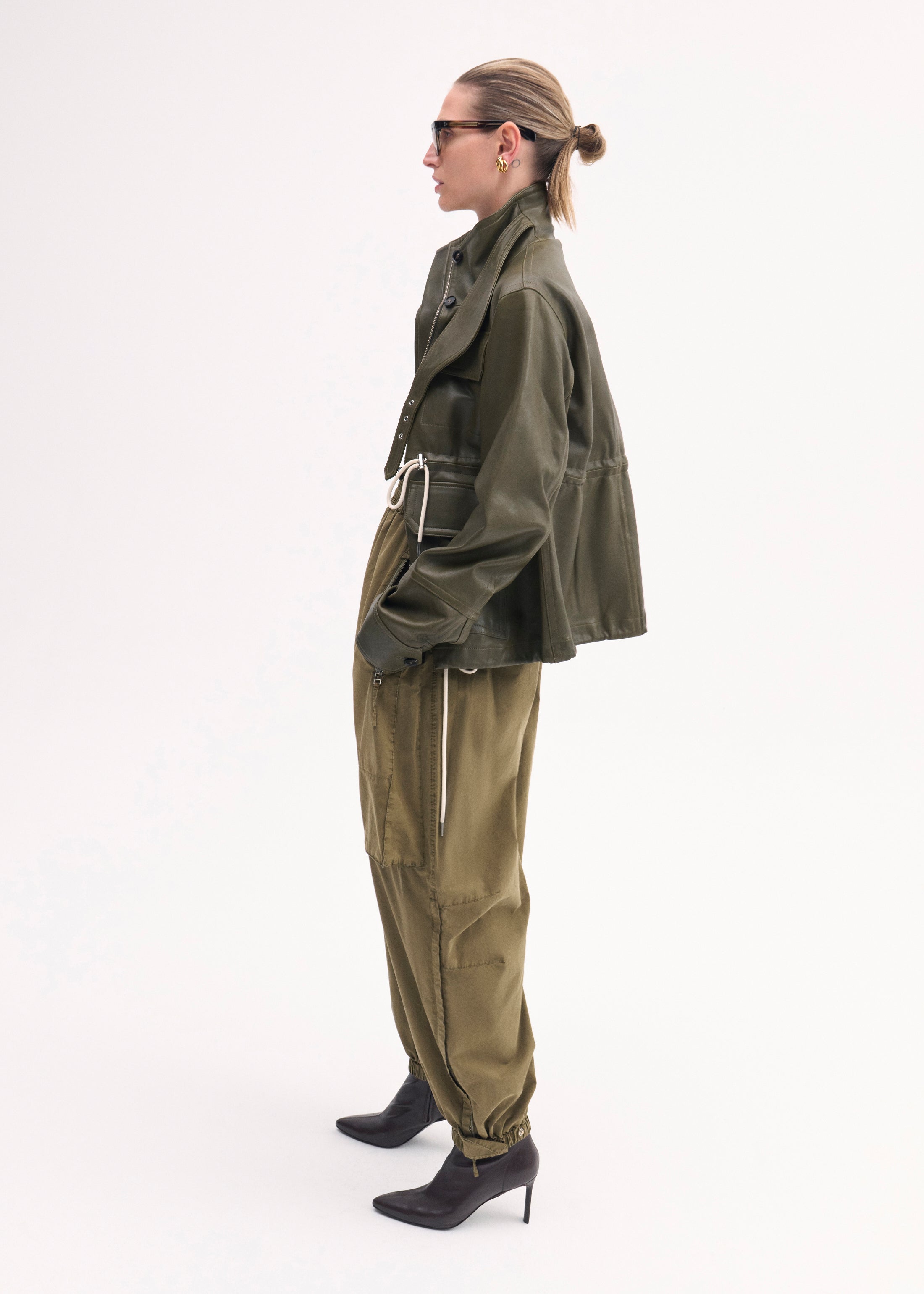 Premium Genuine Leather Military Jacket in Olive Green - Durable & Stylish Outerwear for Outdoor Adventures & Casual Wear