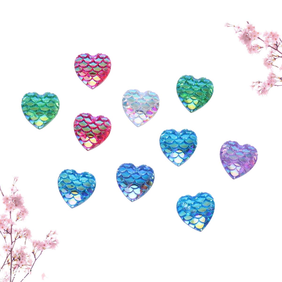 Exceart 50pcs Iridescent Cabochons for Scrapbooking, Jewelry Making, DIY Crafts - Fish Scale Gemstone Resin Dome Round Mermaid Embellishments - Perfect for Card Making, Home Decor, and Gift Wrapping