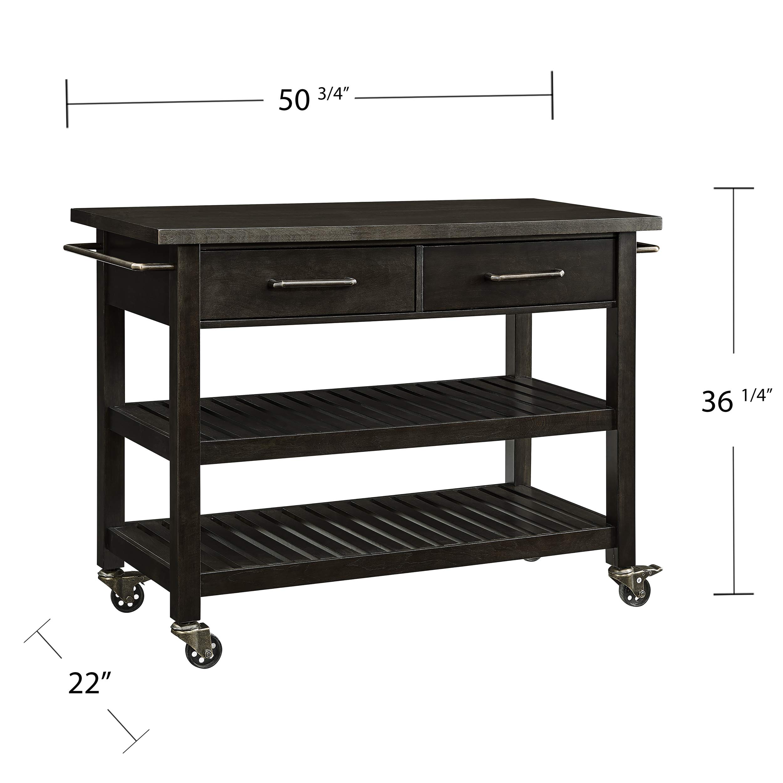 SEI Furniture Havelock Modern Farmhouse Rolling Kitchen Island with Storage - White & Gray Distressed Finish - Mobile Kitchen Cart for Small Spaces, Meal Prep, and Entertaining