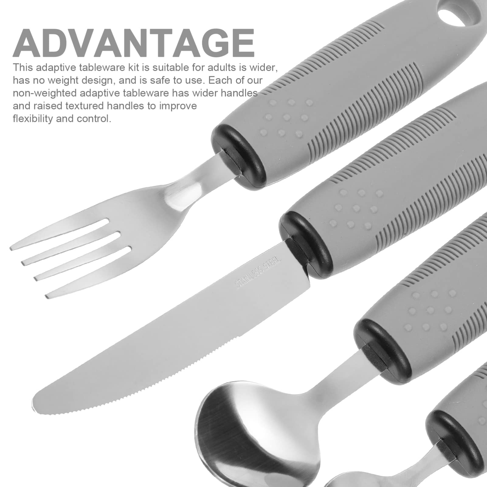 BESTonZON Adaptive Utensils 5-Piece Silverware Set - Non-Slip Wide Handles Kitchen Knives, Forks & Spoons for Hand Tremors, Arthritis & Elderly Use - Perfect for Easy Eating with Limited Mobility