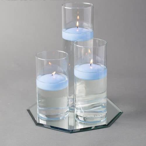 Eastland Octagon Mirror & Cylinder Vase Set with Floating Candles - 48pc Wedding Centerpiece (12