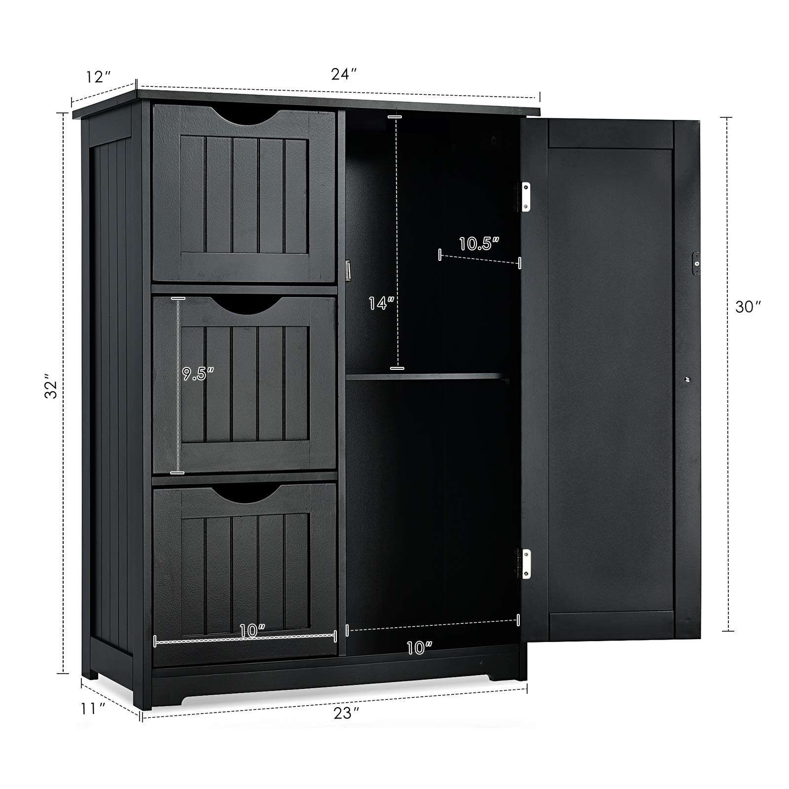 Giantex Wooden Bathroom Storage Cabinet with 1 Door & 3 Drawers - Freestanding Floor Cabinet for Bathroom, Entryway, or Bedroom - Space Saving Organizer for Towels, Toiletries & Home Essentials