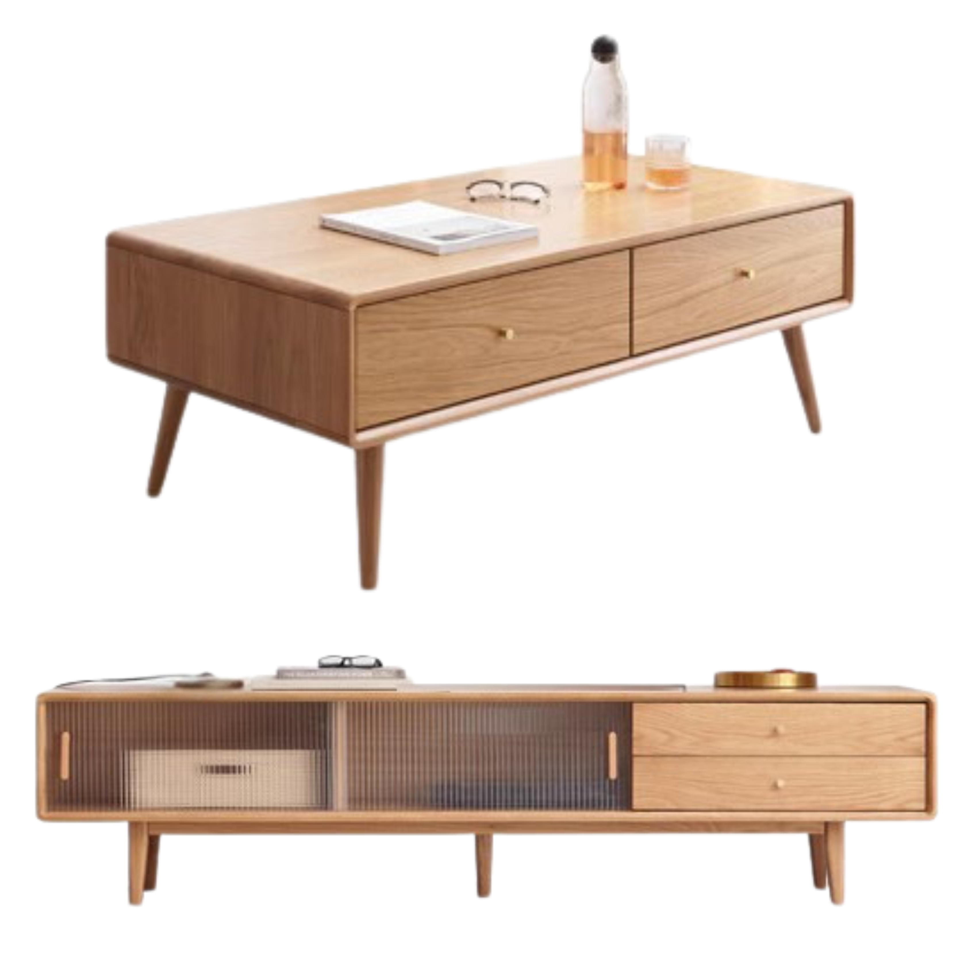Solid Oak and Ash Wood Modern Nordic Coffee Table - Minimalist Living Room Furniture for Small Spaces and Apartments