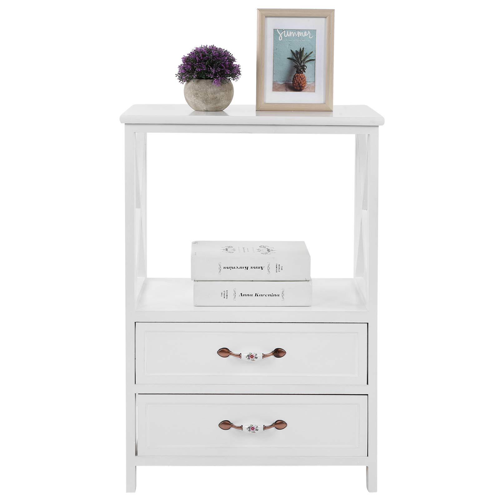 Modern Wooden Nightstand with 2 Drawers - Bedside Table Storage Cabinet for Bedroom & Living Room, 12.6x18.5x28 Inches - Perfect for Small Spaces, Apartment Essentials & Home Organization