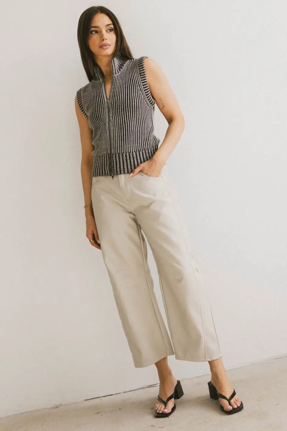 Langston Vegan Leather Barrel Jeans in Sand | Eco-Friendly Faux Leather Pants for Women | Perfect for Casual Wear, Office & Night Out | FINAL SALE