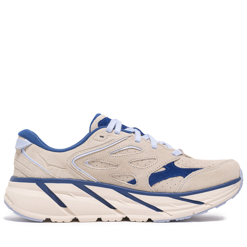 Hoka Clifton L Suede Running Shoes for Men & Women - Oat Milk/Bellwether Blue - Lightweight Cushioned Sneakers for Jogging, Walking & Everyday Wear