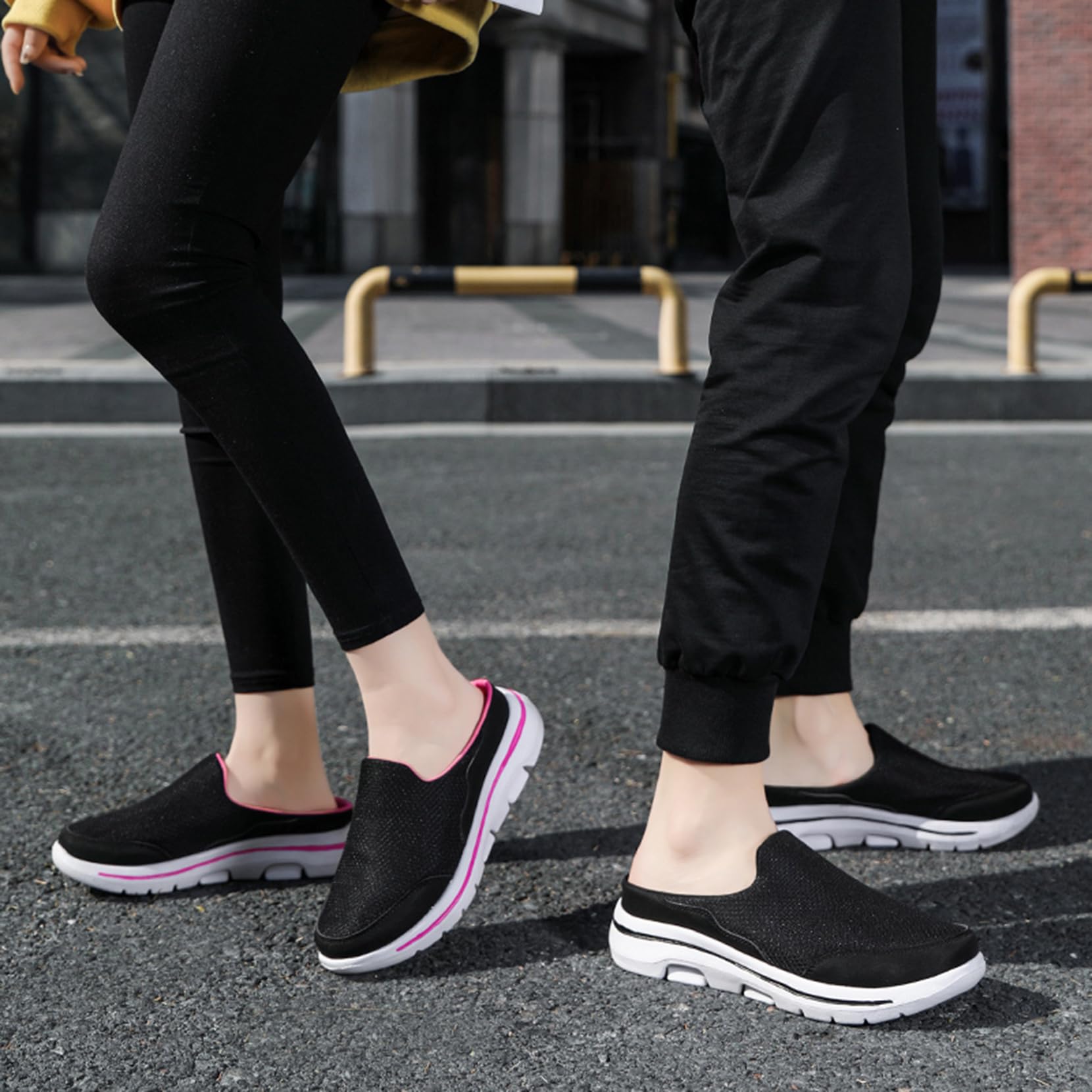 Comfortable Slip-On Mules & Clogs for Women and Men - Lightweight Open Back Breathable Walking Shoes - Closed Toe Slides in Black & White (Size 9.5 Women/8.5 Men) - Perfect for Indoor/Outdoor Wear, Home, Office & Casual Outings