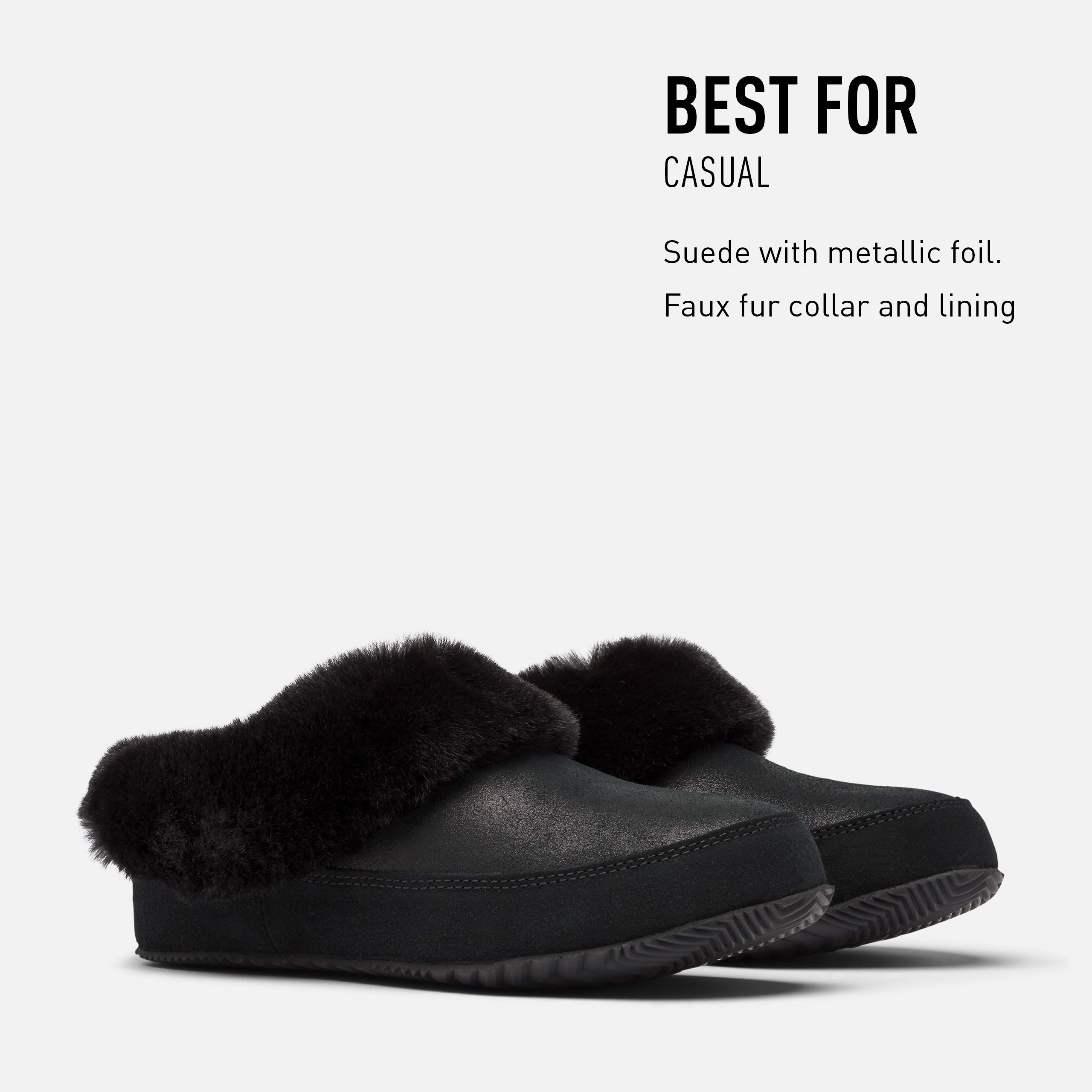 Sorel Go Coffee Run Slippers for Women - Faux Fur Collar & Suede Upper - Non-Slip Rubber Sole - Black Size 11 B (Medium) - Cozy House Shoes for Winter, Indoor/Outdoor Wear, Perfect for Coffee Runs & Lounging at Home