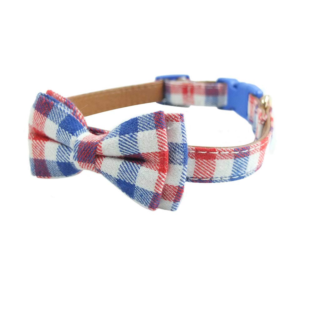 Stylish Plaid Bow Tie Dog Collar - Adjustable Soft Leather Pet Collar for Small Medium Large Dogs (13