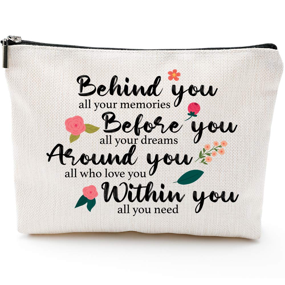 Blue Leaves Graduation Gifts for Women - Waterproof Travel Makeup Bag & Cosmetic Case in Beige | Perfect for College Graduates, Bridal Showers & Vacation Essentials