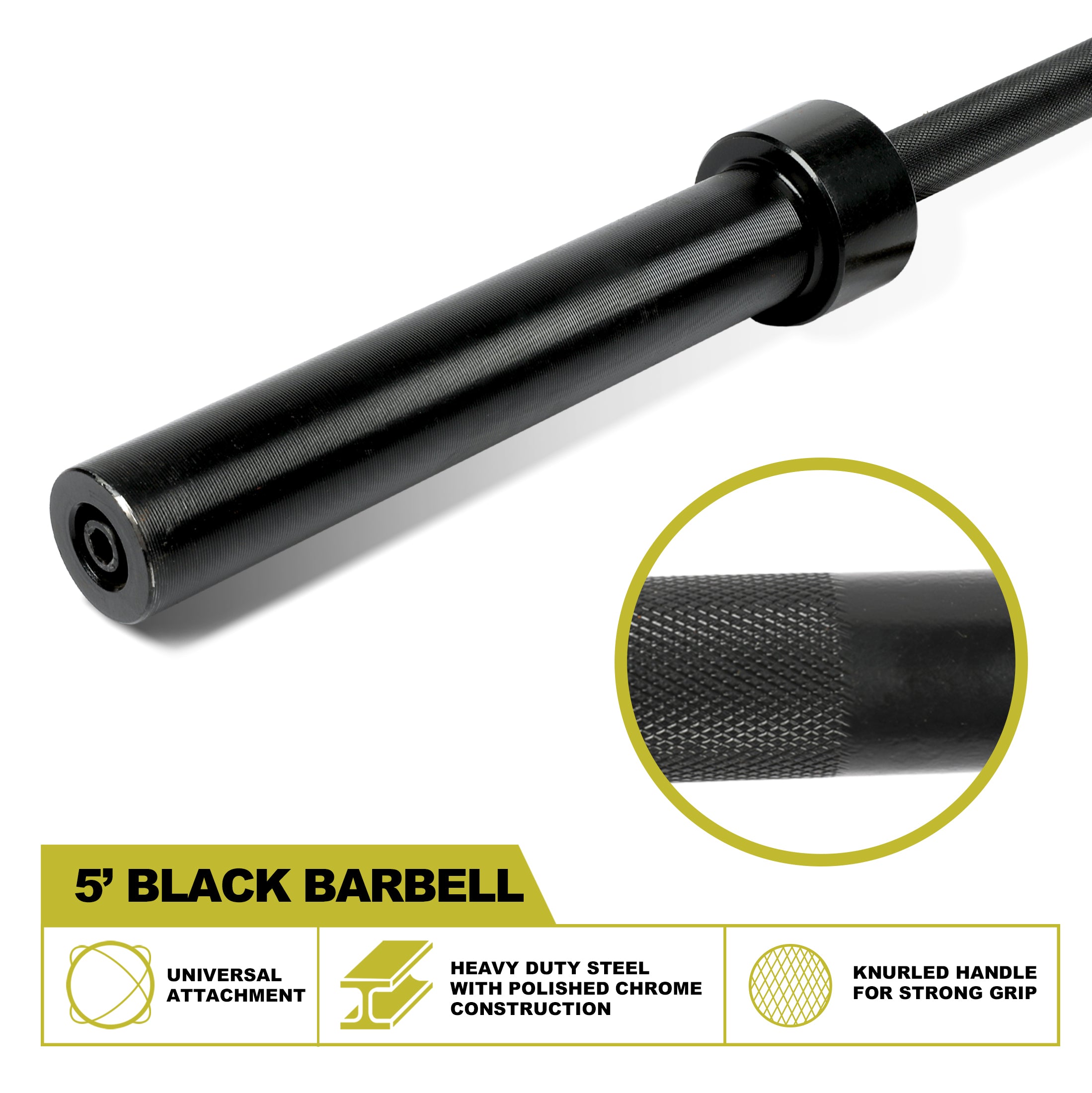 PRCTZ 5ft Olympic Barbell - 2 Inch Sleeve Diameter, 25 Pound Weighted Bar with 600 LB Capacity for Strength Training & Home Gym Workouts
