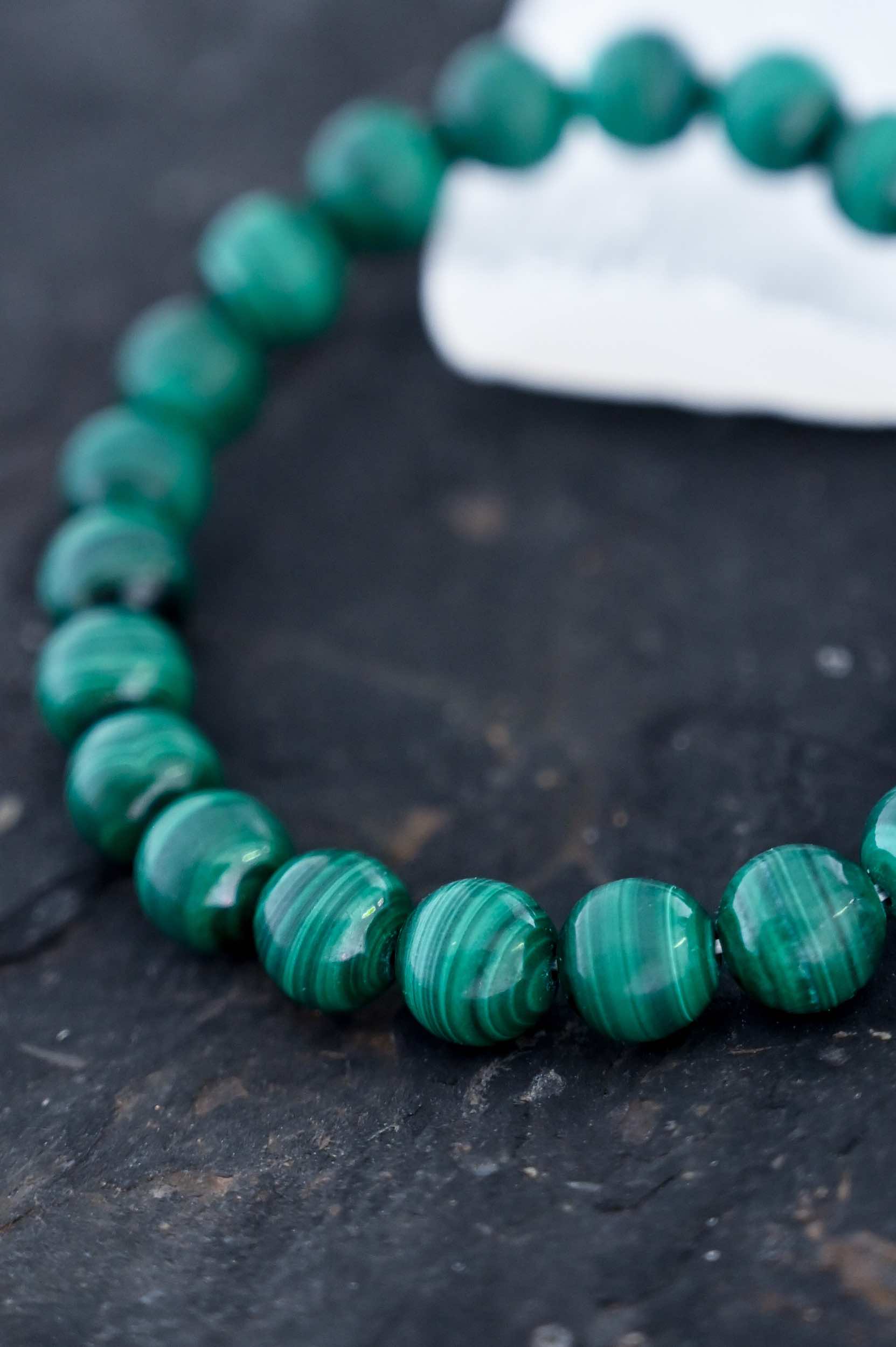 Natural Malachite Healing Bracelet for Women - Handmade Adjustable Beaded Stretch Band for Positive Energy & Protection | Perfect for Meditation, Yoga & Spiritual Wellness