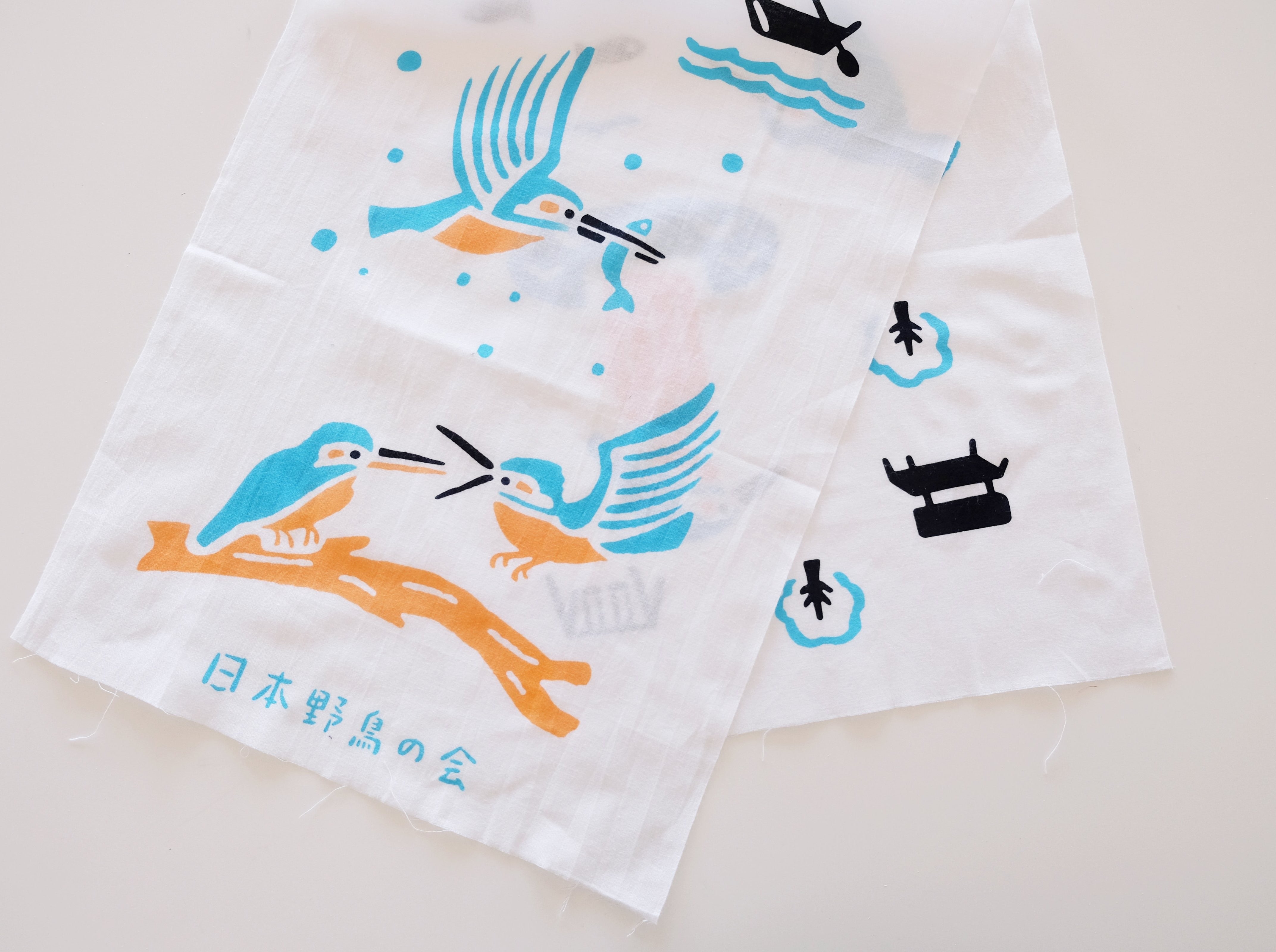 WBSJ Kingfisher Tenugui Cloth - Japanese Traditional Cotton Hand Towel for Kitchen, Bath & Home Decor | Perfect for Gift, Wrapping & DIY Crafts