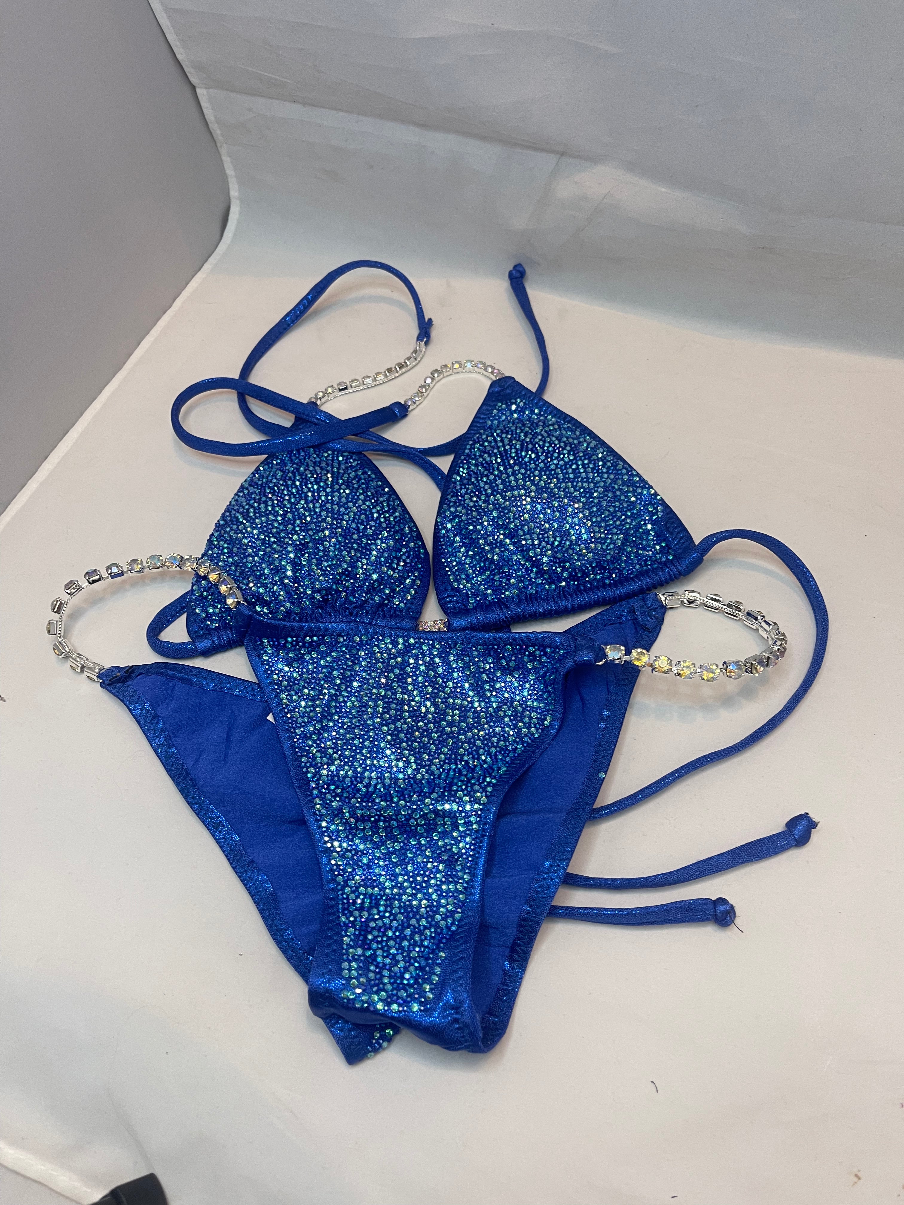 CS834 Royal Blue Multi-Color Rhinestone Competition Bikini - Sparkling Swimsuit for Pageants, Beach & Pool Parties