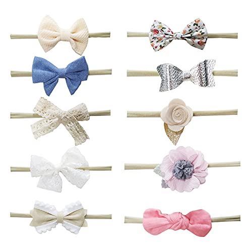 SoQte Baby Girl Headbands and Bows Set - Soft Nylon Hair Accessories for Newborn, Infant & Toddler - Perfect for Photos, Parties & Everyday Outfits