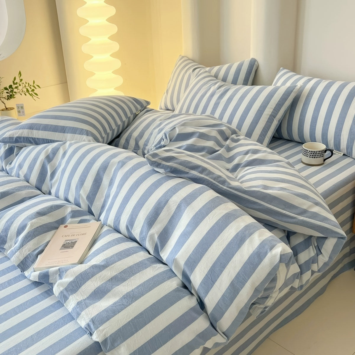 Pastel Striped Bedding Set - Soft Cotton 3-Piece Comforter Cover with Pillowcases - Perfect for Boho & Scandinavian Bedroom Decor