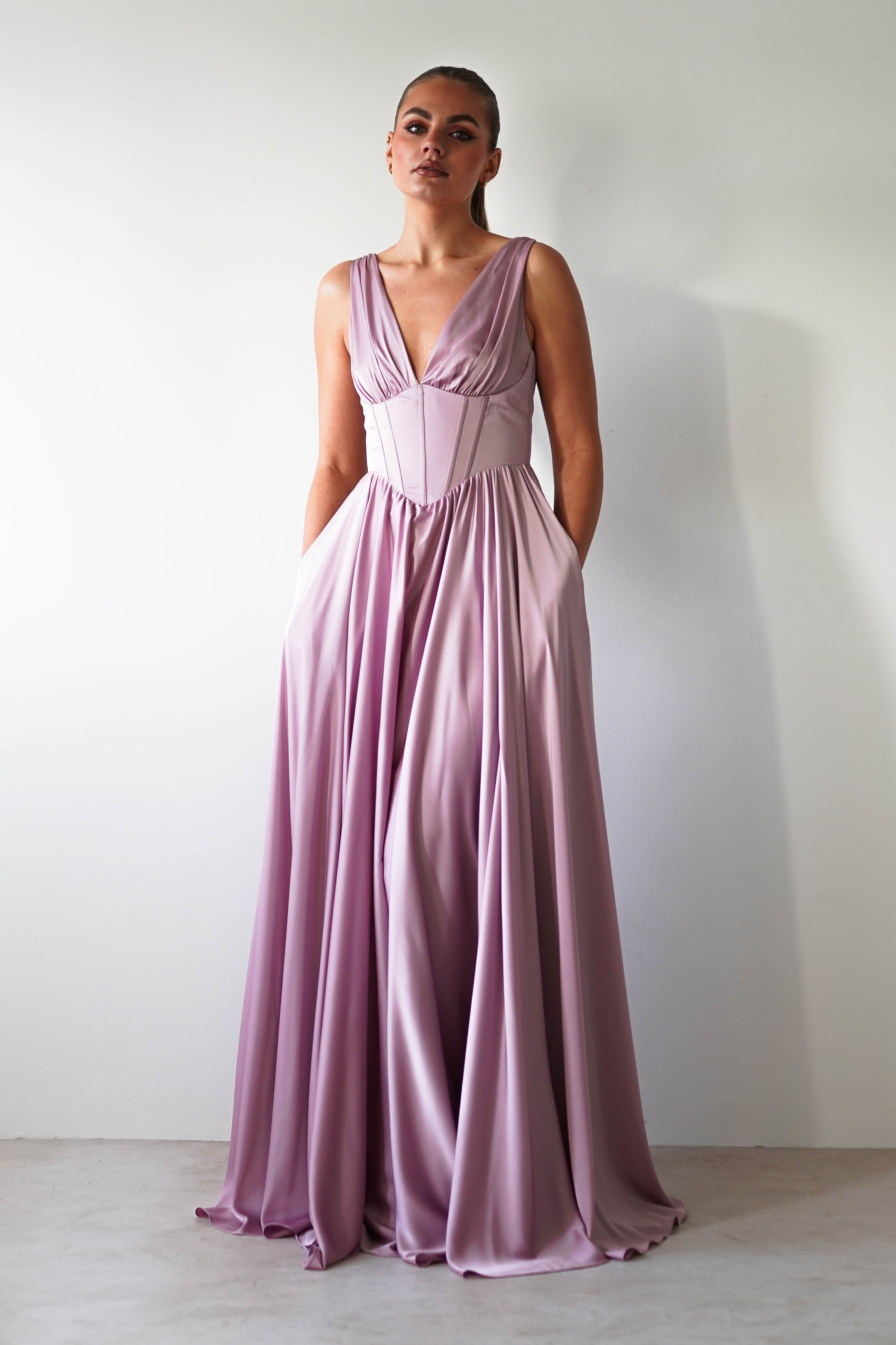 Scarlette Soft Satin Maxi Gown - Elegant Mauve Evening Dress for Women | Perfect for Weddings, Prom, and Formal Events