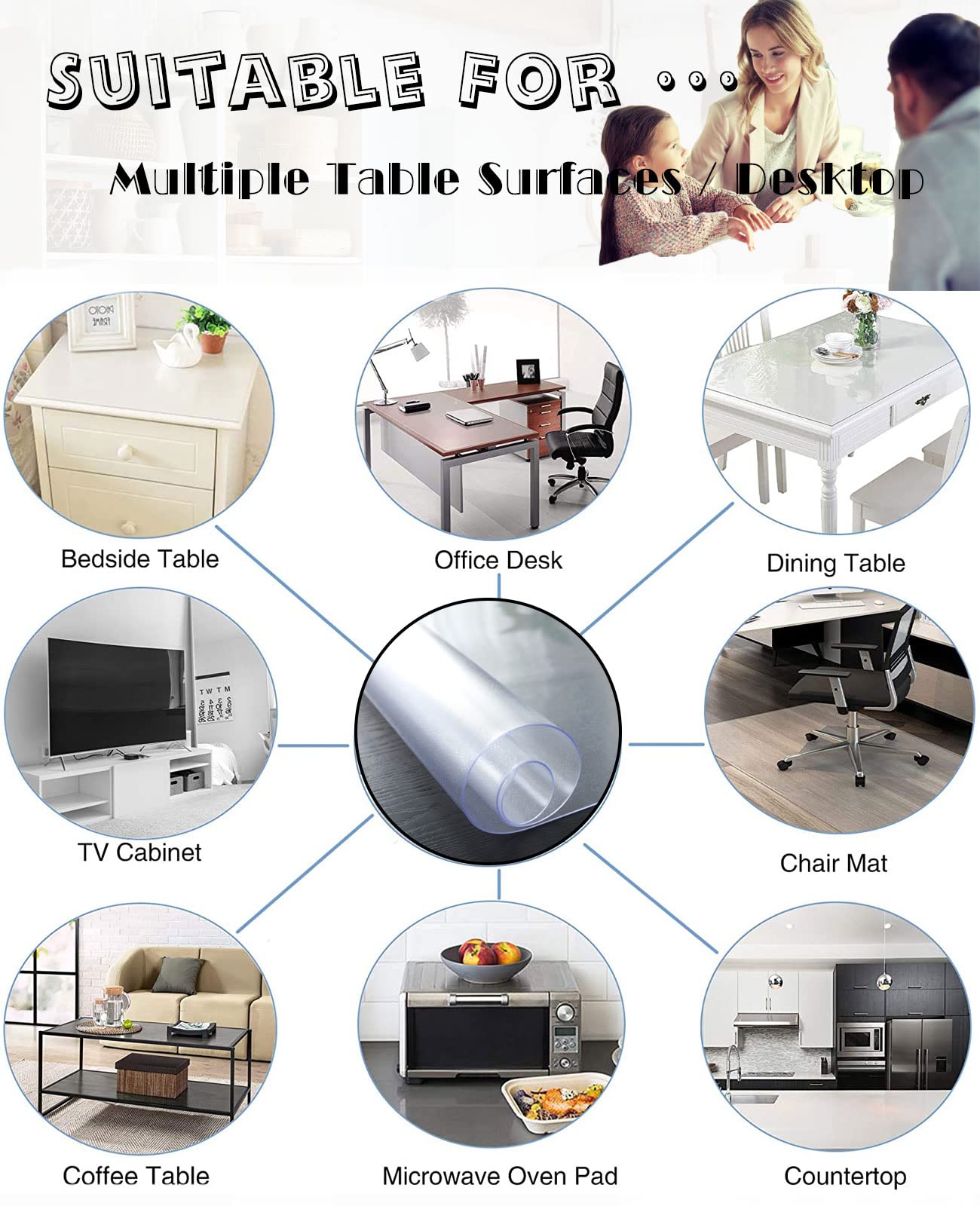 Clear Plastic Table Cover 24x36 Inch - Waterproof Non-Slip for Dining & Kitchen Tables