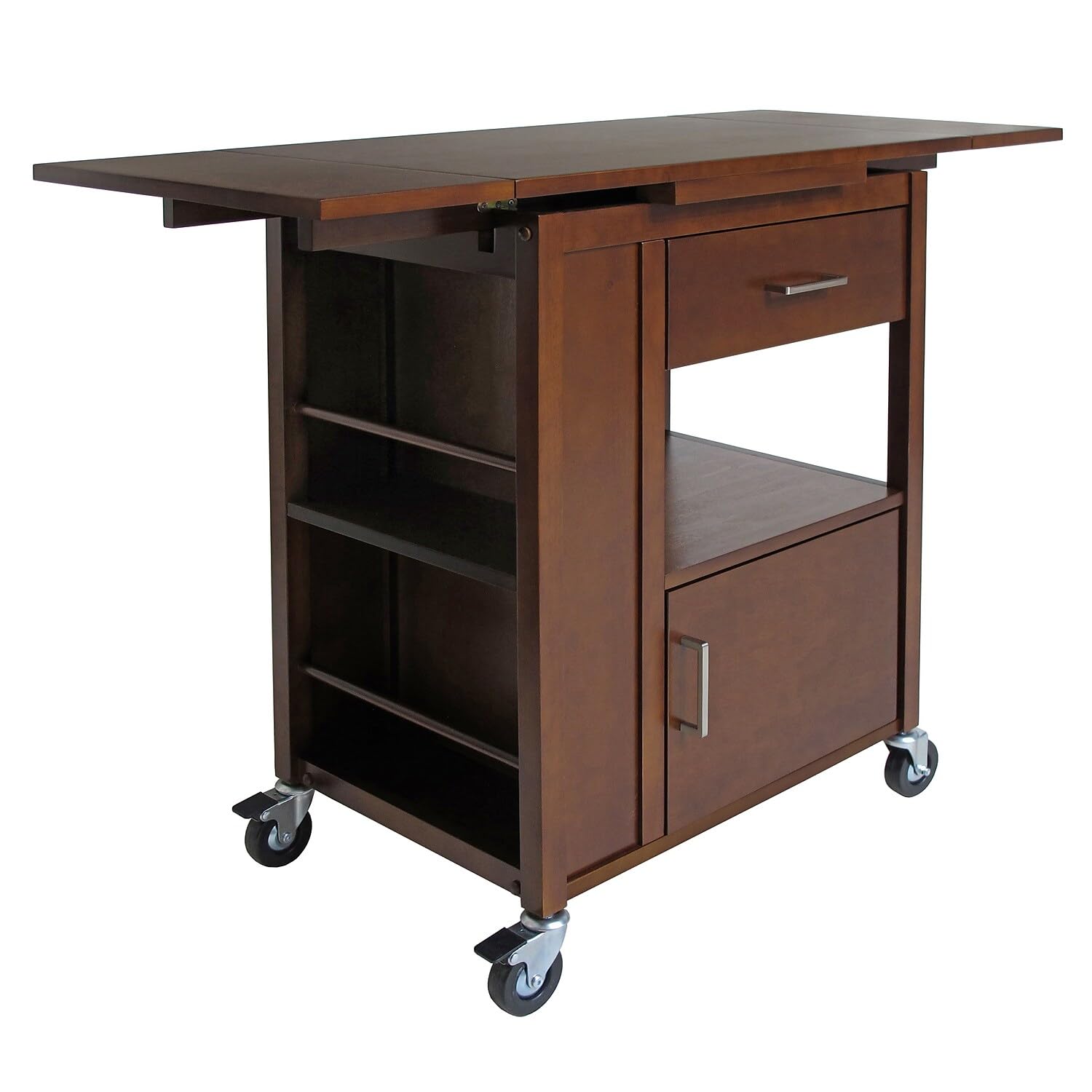 Winsome Gregory Kitchen Cart with Wheels, Stainless Steel Top, Wooden Frame - Perfect for Small Spaces, Kitchen Storage, and Mobile Serving (Model 94643) | Ideal for Apartments, Dorms, and Home Organization