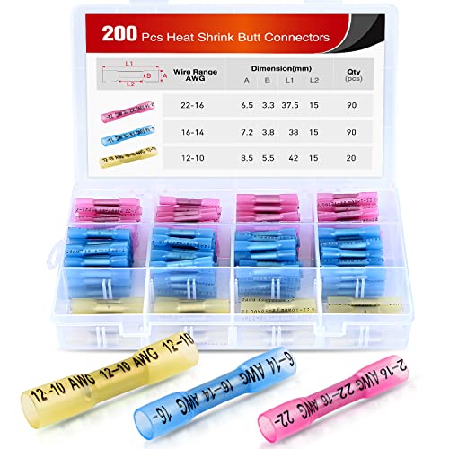 200PCS Heat Shrink Butt Connectors