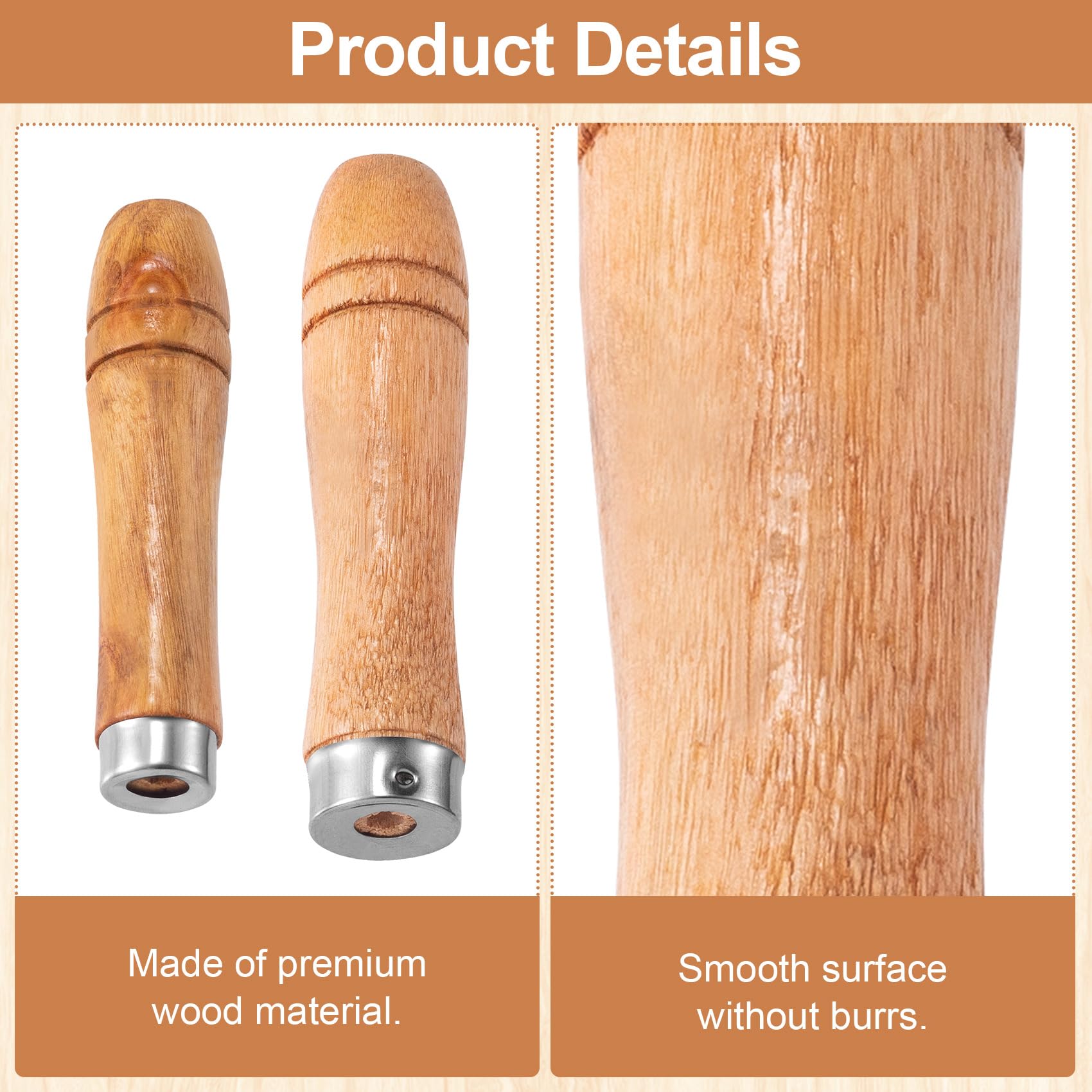 4-Piece Wooden File Handle Set with Heavy-Duty Metal Collars - Medium (6