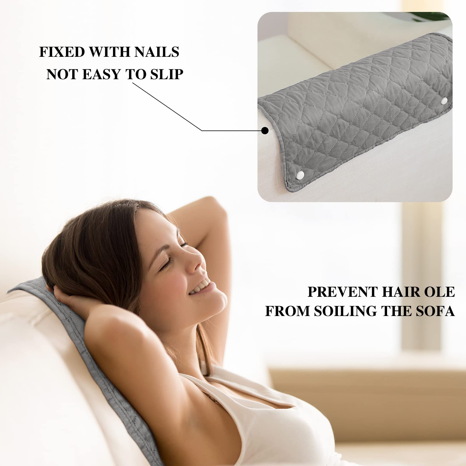 Moukeren 3-Piece Recliner Headrest Protector Cover Set - Light Gray Sofa Chair Protectors for Living Room Furniture - Perfect for Home, Office & Waiting Areas