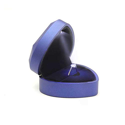 Heart Shaped Velvet Ring Box with LED Light - Perfect for Wedding, Proposal & Engagement - Elegant Blue Jewelry Gift Box for Couples