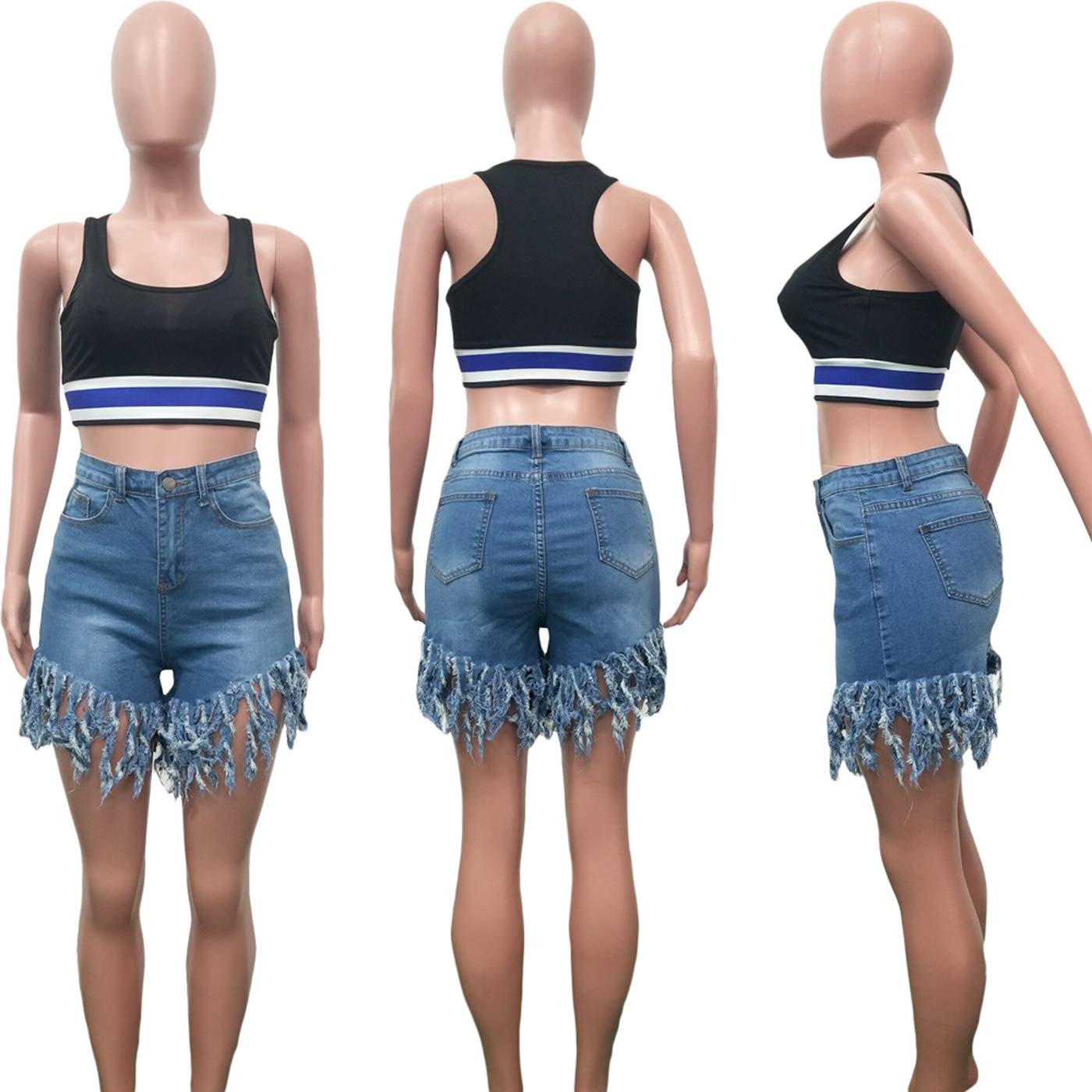 SIAEAMRG Women's High Waisted Denim Shorts with Frayed Raw Hem & Tassels - Trendy Distressed Jean Shorts for Juniors | Perfect for Summer Outfits, Beach Vacations & Casual Wear