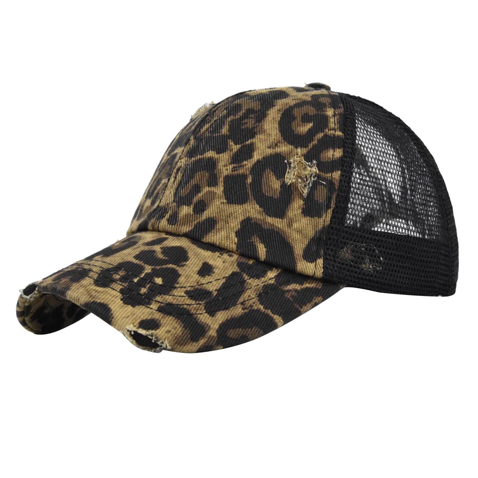 Qvkarw Retro Camouflage Leopard Print Baseball Cap - Breathable Mesh Running Hat for Men & Women with Ponytail Hole - Perfect for Beach, Outdoor Sports & Summer Activities