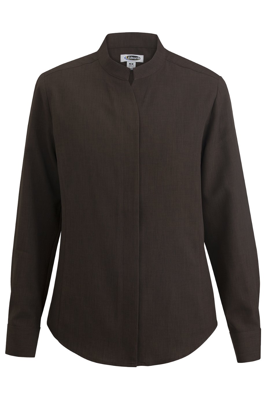 Edwards Women's Stand-Up Collar Button Down Shirt - Chocolate Brown, Size Medium - Perfect for Office Wear, Business Casual & Fall Fashion