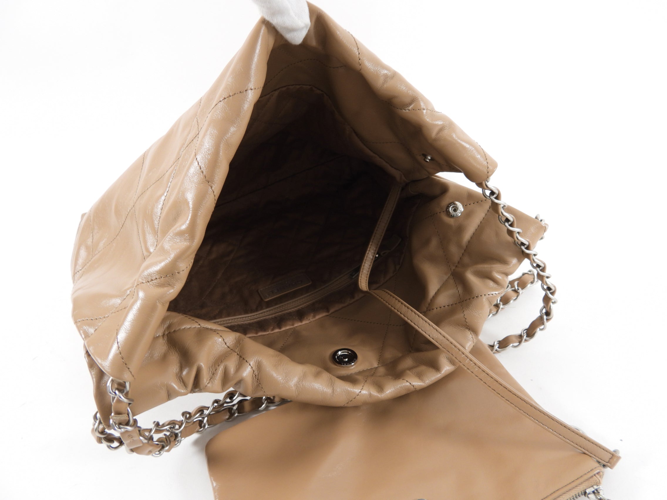 Chanel 22 Beige Glossy Leather Medium Chain Shoulder Bag - Luxury Designer Handbag for Women, Perfect for Date Night & Special Occasions