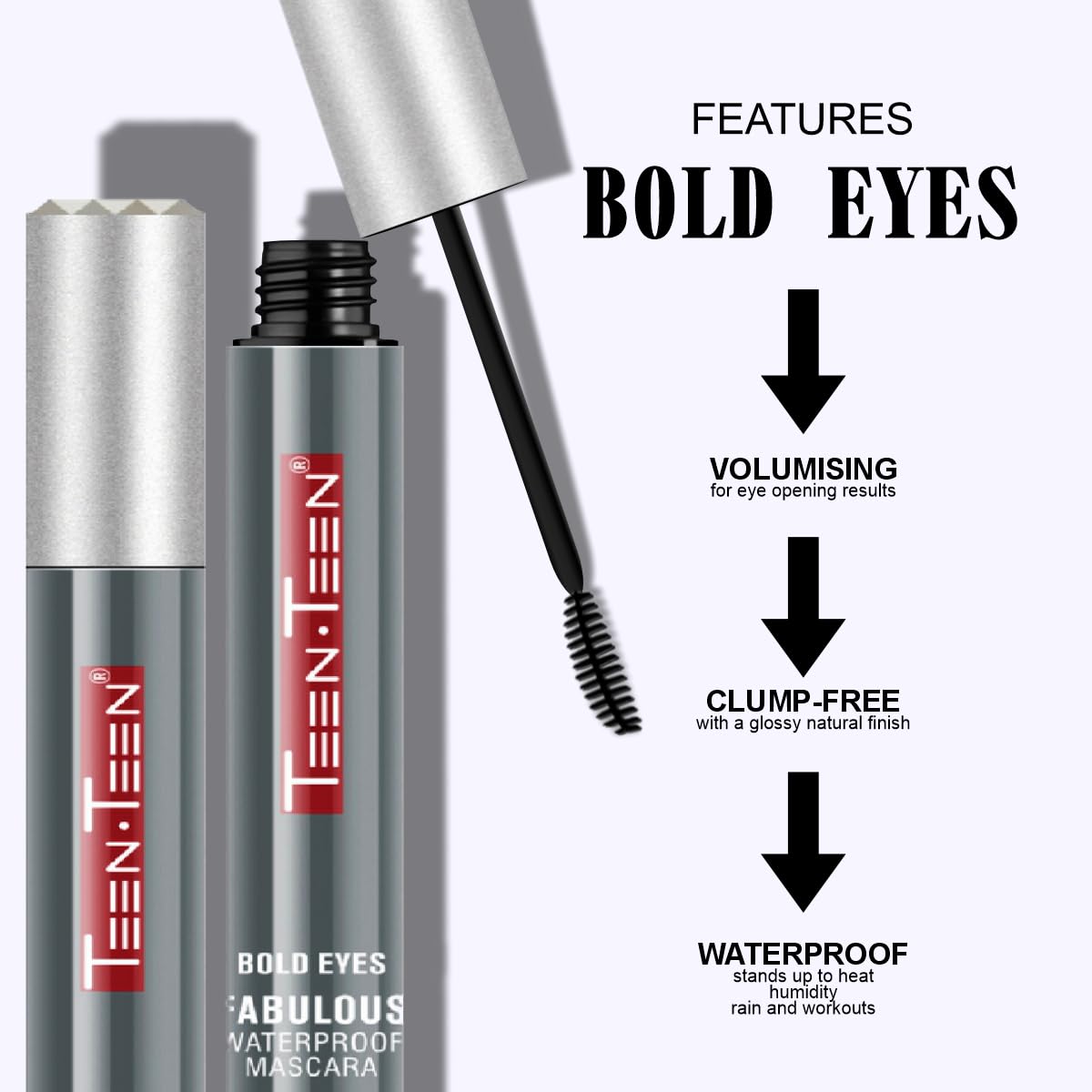 TEEN.TEEN Waterproof Mascara - Volumizing & Lengthening | 24H Long-Lasting, Smudge-Proof | Perfect for Swimming, Gym & Special Occasions