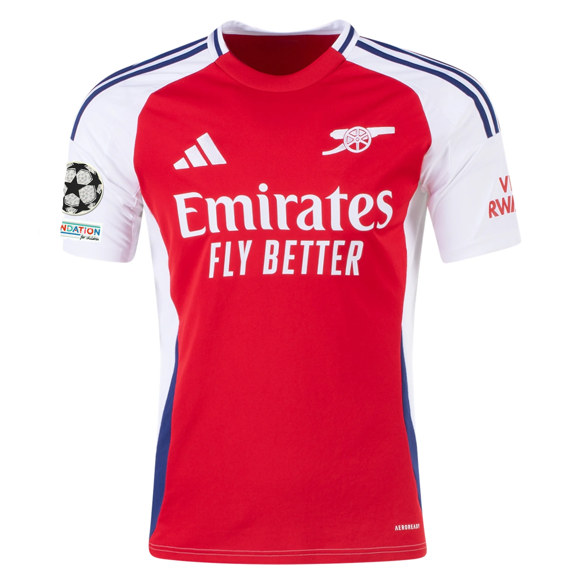 Adidas Arsenal Jakub Kiwior Home Jersey 2024-2025 with Champions League Patches - Better Scarlet & White - Official Football Shirt for Fans & Players - Perfect for Matchdays, Training & Gifts