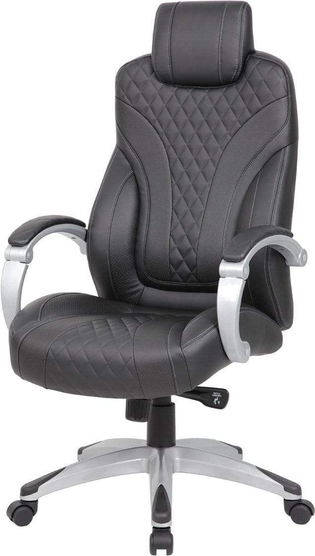 Premium Boss Executive Hinged Arm Chair - Black Leather Office Chair [B8871 BK] for Home Office, Conference Room & Executive Suites