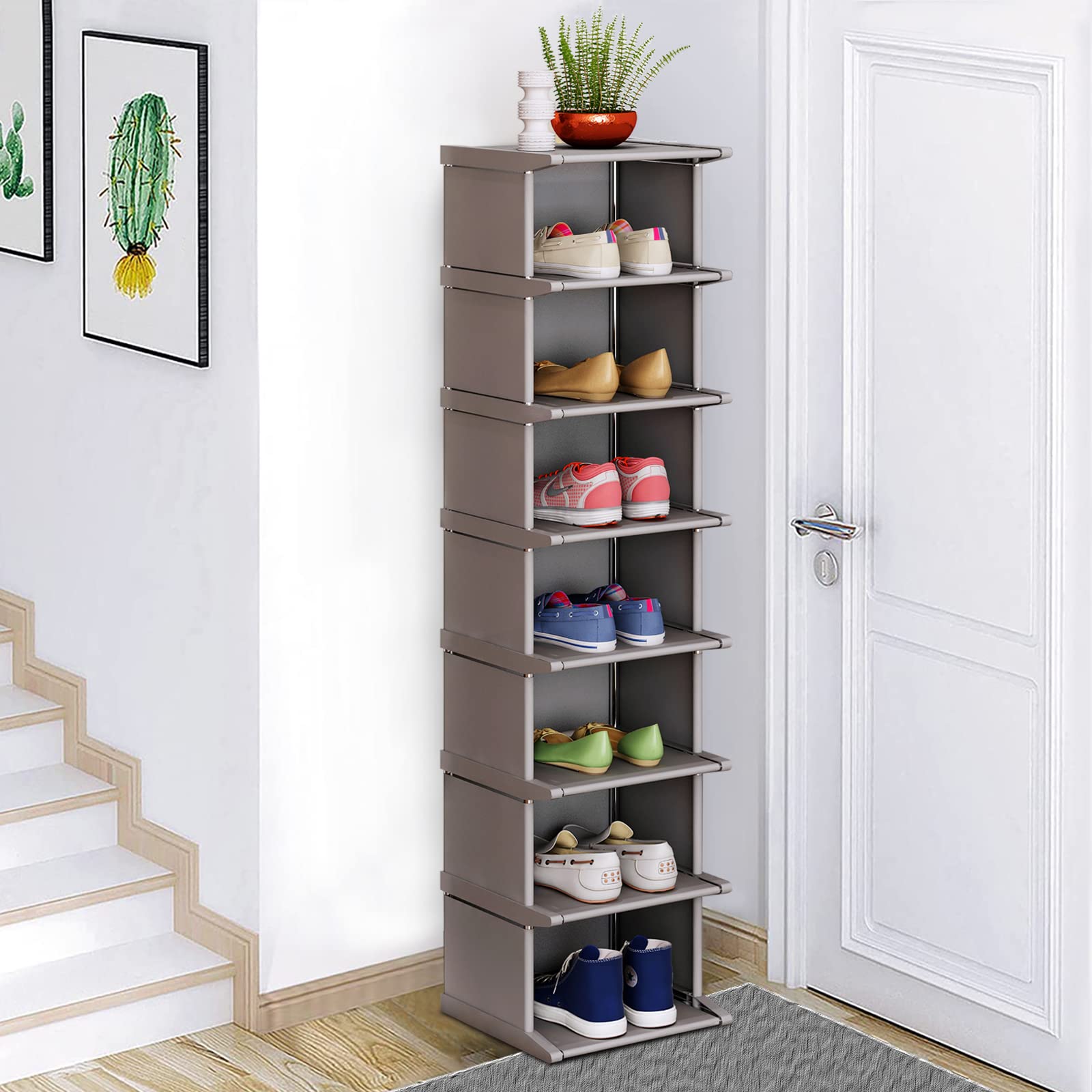8-Tier Vertical Shoe Rack - Space Saving Narrow Shoe Storage Organizer for Entryway, Closet & Hallway | Sturdy Shoe Shelf for Small Spaces & Apartment Living