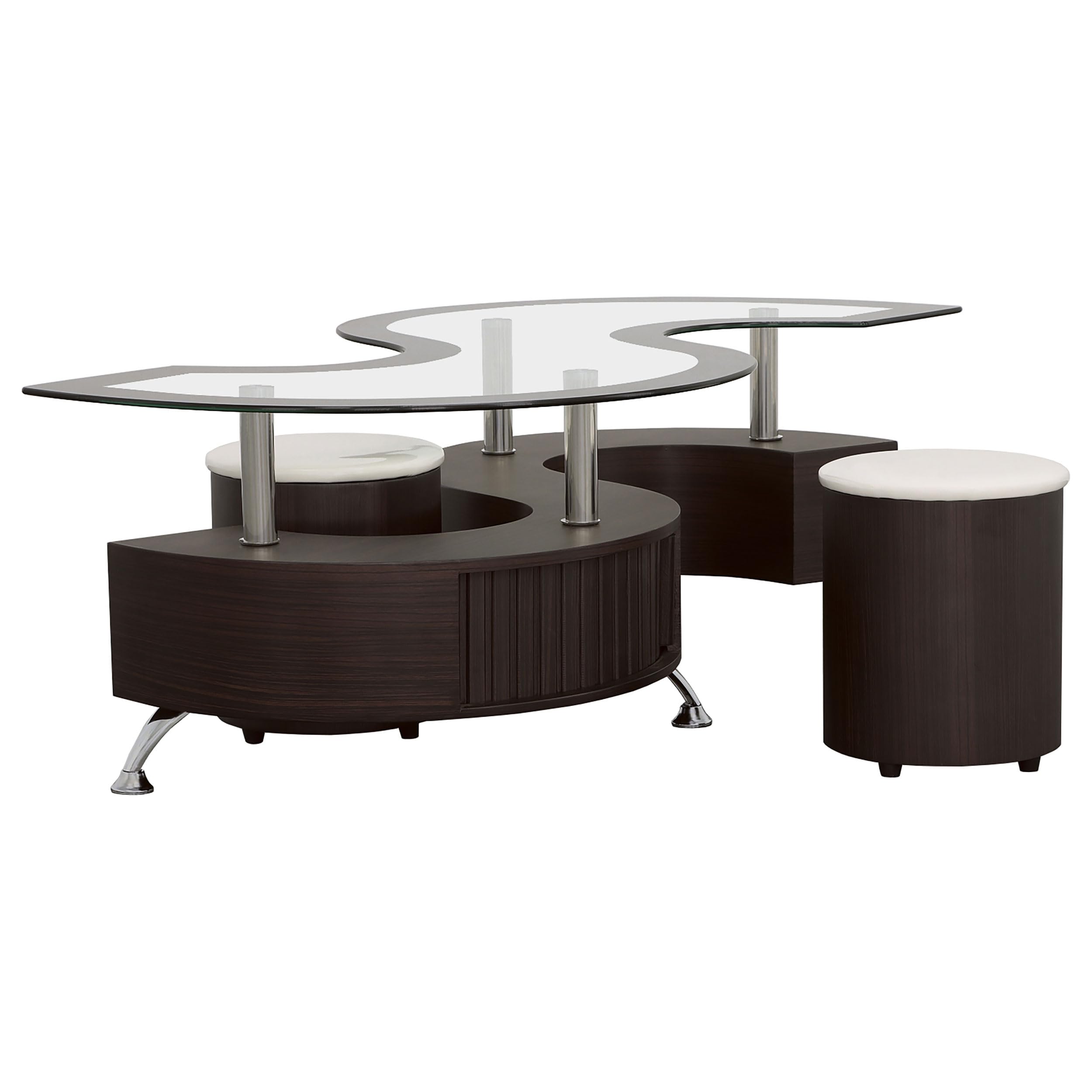 Coaster Home Furnishings Delange Coffee Table with Upholstered Stools in Cappuccino Finish - Perfect for Living Room, Lounge & Home Decor