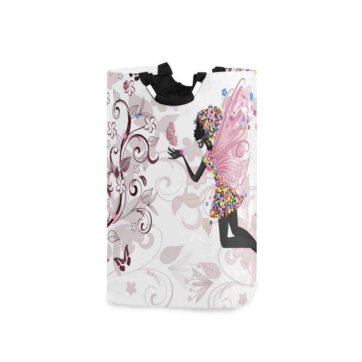MNSRUU Foldable Laundry Basket with Handles - Collapsible Flower Butterfly Fairy Design for Laundry Room, Bathroom Storage & Organization - Perfect for Home, Dorm, Travel & Camping Use