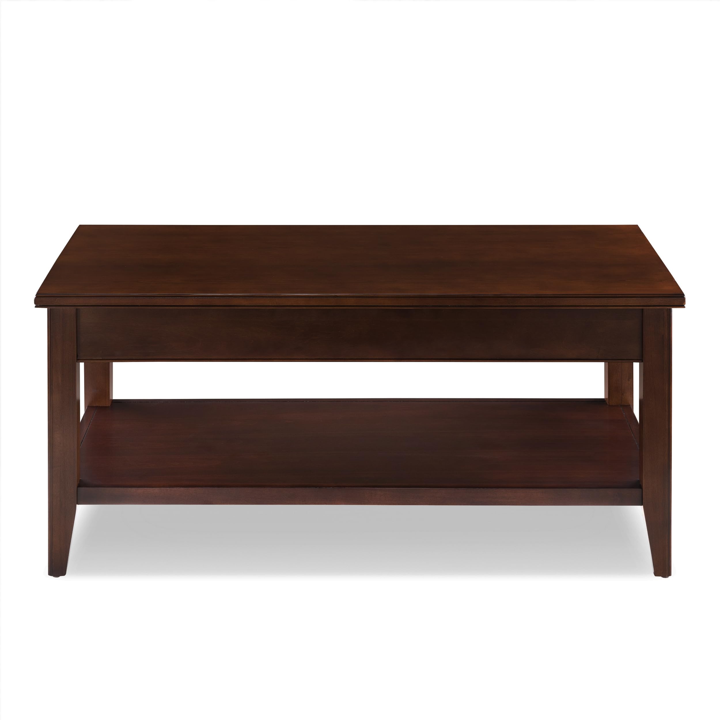 Leick Home 10504 Laurent 2-Drawer Coffee Table with Shelf in Chocolate Cherry Finish - Modern Living Room Furniture for Small Spaces & Home Decor