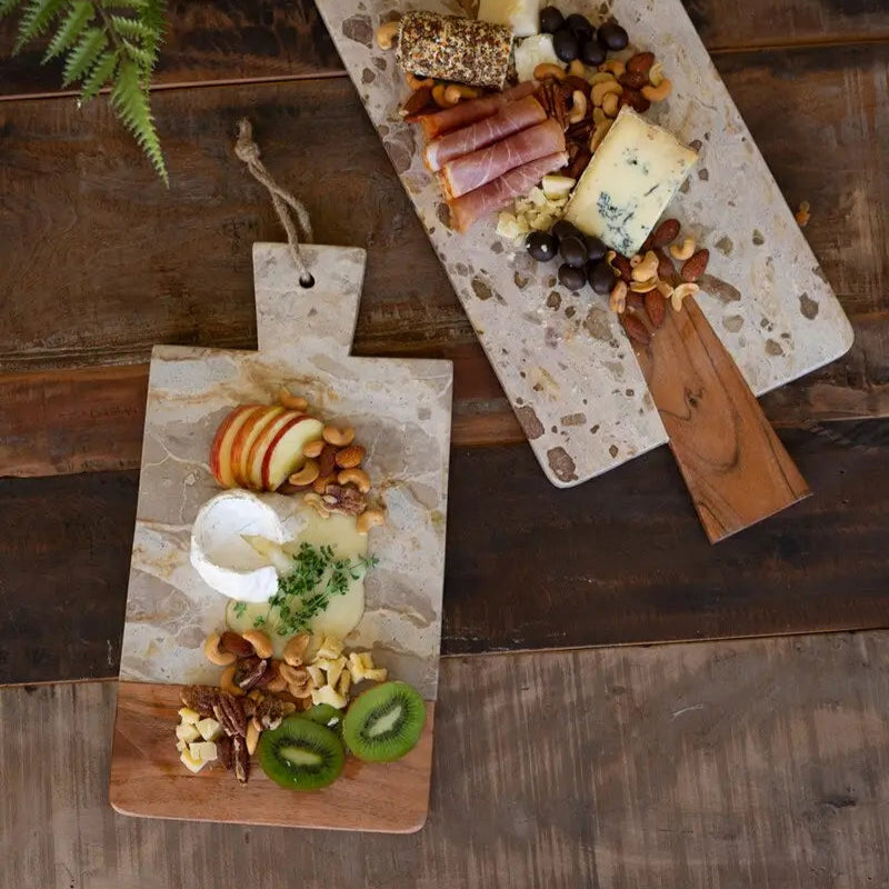 Premium Marble & Acacia Wood Cheese Board Set - Elegant Charcuterie Serving Tray for Entertaining, Wine Pairing & Gourmet Appetizers - Perfect for Dinner Parties, Weddings & Holiday Gatherings
