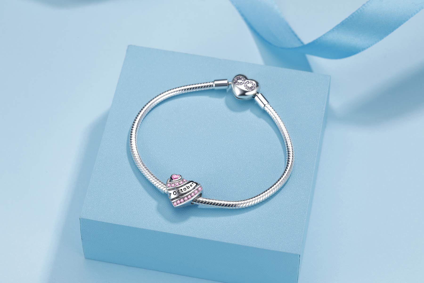 925 Sterling Silver Birthstone Heart Charms - Dainty Love Heart Beads for Bracelets & Necklaces | Personalized Birthday Gifts for Women, Mom, Wife | Perfect for Valentine's Day, Anniversary & Special Occasions