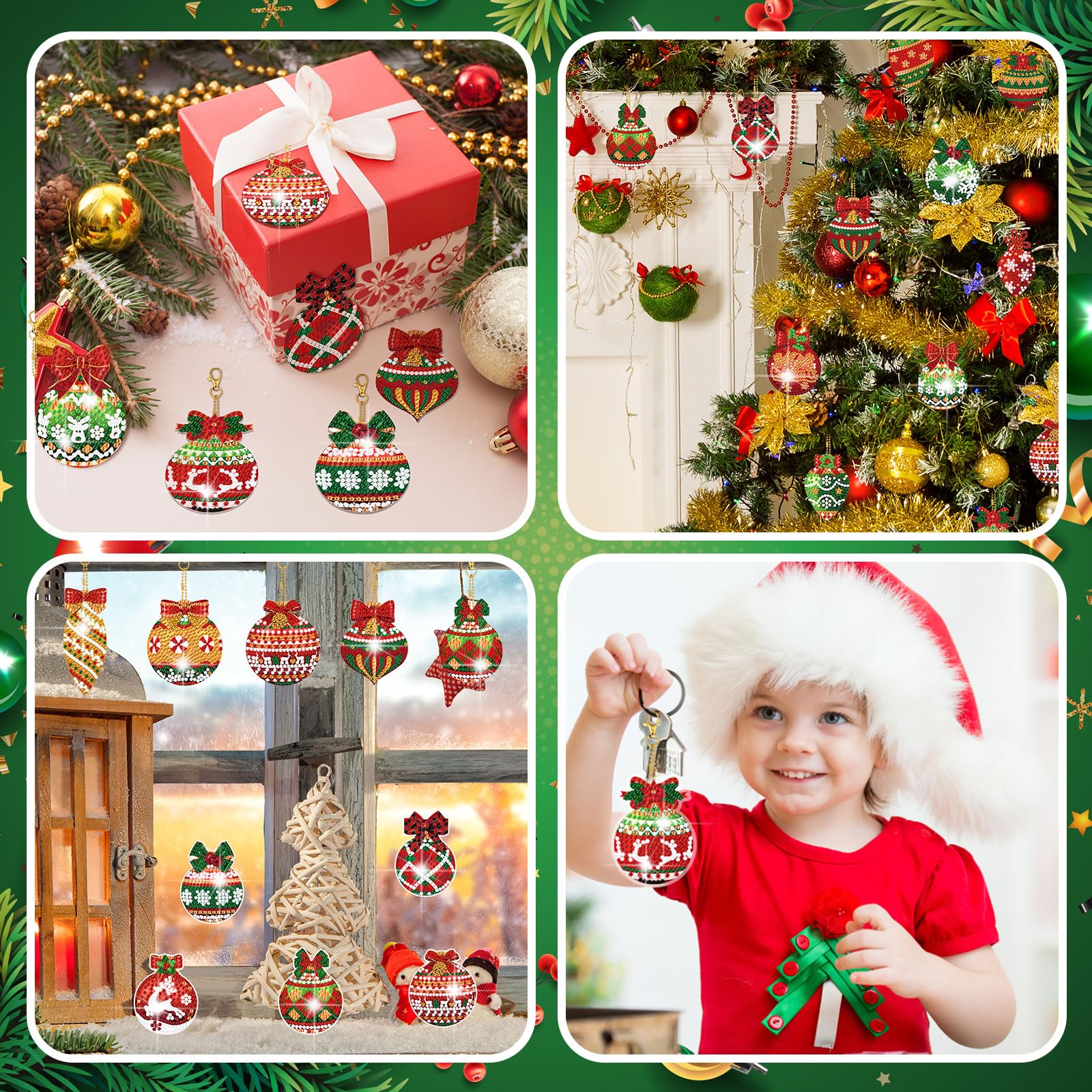 Diamond Painting Keychain Kit - 20 Pcs Christmas Ball Ornaments with Tools for DIY Crafts | Holiday Decor, Kids Activities & Gift Making