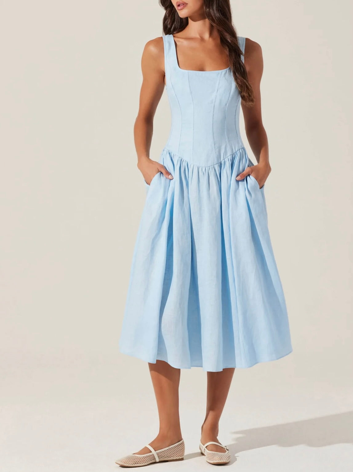 Thierry Linen Midi Dress for Women - Soft & Breathable Blue Summer Dress - Perfect for Beach, Vacation & Casual Outings