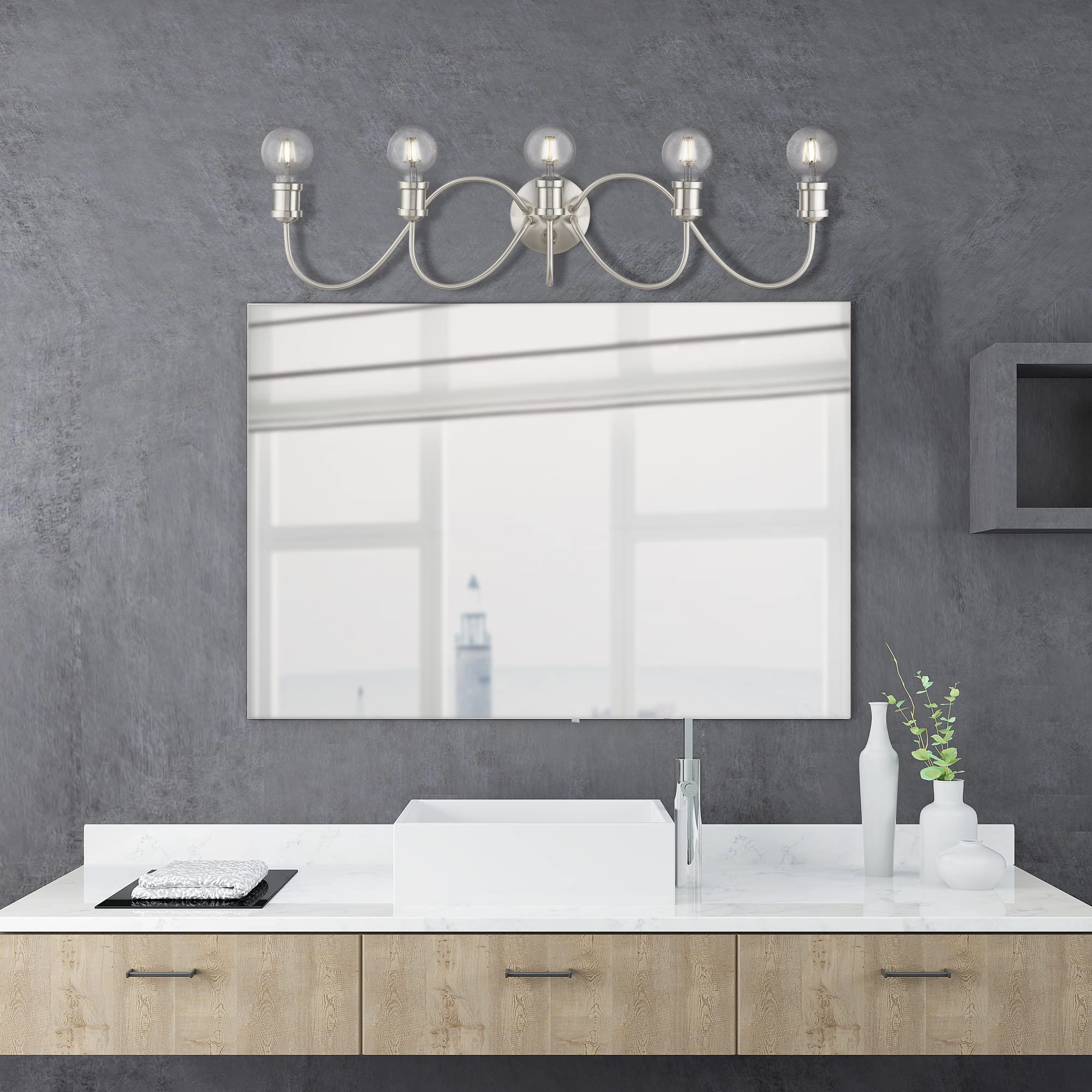 Livex Lighting 16575-91 Lansdale 5-Light Large Bathroom Vanity Sconce in Brushed Nickel - 33.5
